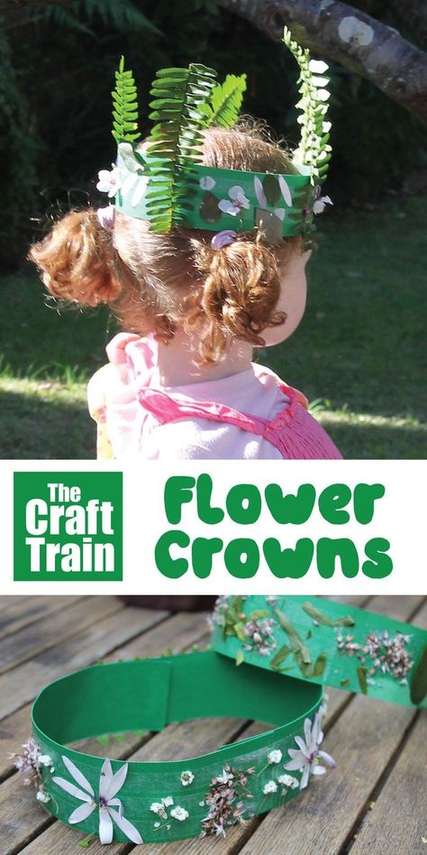 Flower crown kids can make – a great way to inspire imaginary play and get kids being creative outdoors. Perfect for preschoolers!  #flowers #flowercrown #flowercraft #summer #spring #nature #naturecraft #pretendplay #crown #naturecrown #thecrafttrain Diy With Kids, Crown Kids, Forest School Activities, Crown For Kids, Imaginary Play, Outdoor Crafts, Being Creative, Outdoor Activities For Kids, Nature Play