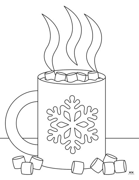 Choose from a wide variety of winter coloring pages for hours of indoor fun during the winter months! All pages can be printed from home. 100% FREE. Hot Cocoa Coloring Page Free Printable, Winter Color Sheets Free, Hot Coco Coloring Page, Hot Chocolate Coloring Pages, Mug Coloring Page, Cozy Christmas Coloring Pages, Cozy Winter Coloring Pages, Christmas Diy's, Snowflake Coloring Pages