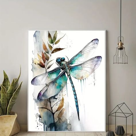 Fabric Artwork Pictures - Temu Watercolor Dragonfly, Dragonfly Wall Art, Colorful Dragonfly, Dragonfly Prints, Dragonfly Art, Bar Wall Decor, Cat Air, Artwork Pictures, Watercolor Canvas