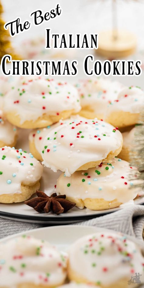 This Italian Christmas Cookie recipe is a traditional lightly flavored anise cookie that is served during the Christmas holidays. The buttery cake-like cookies are glazed with a sweet icing and then sprinkled with colored sugar or nonpareils. Flavor them any way you like and sprinkle the cookie with the colored sugar to fit the special occasion. Anise Cookie Recipe, Italian Anise Cookies, Italian Christmas Cookie Recipes, Christmas Cookies Recipe, Anise Cookies, Italian Christmas Recipes, Christmas Cookie Recipes Holiday, Italian Christmas Cookies, Italian Cookie Recipes