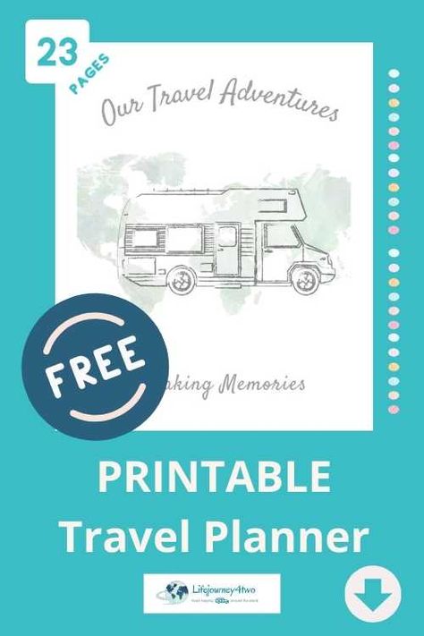 This FREE 23-page Motorhome/ RV Travel Planner Kit comes in 3 sizes, A4, A5 and US Letter. It is perfect for your travel planning, itineraries, travel journaling and tracking expenses - an attractive all in one travel organiser Travel Organiser, Printable Road, Travel Journaling, Motorhome Travels, Travel Journal Pages, Tracking Expenses, Travel Printables, Itinerary Planner, Road Trip Planner