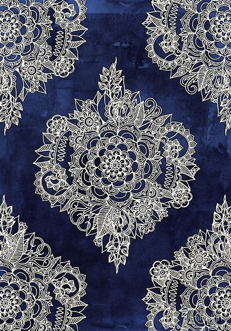 Cream Floral Moroccan Pattern on Deep Indigo Ink Moroccan Pattern, 카드 디자인, Deep Indigo, Art Japonais, Samsung Wallpaper, Ink Art, Islamic Art, Textures Patterns, Graphic Art Print