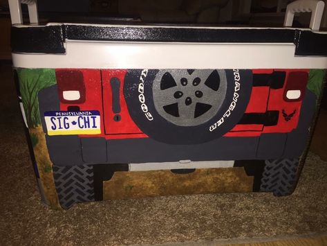 sigma chi jeep license plate cooler Mountain Weekend Cooler, Painted Fraternity Coolers, Nola Cooler, Formal Cooler Ideas, Greek Crafts, Fraternity Gifts, Fraternity Coolers, Diy Cooler, Coolest Cooler