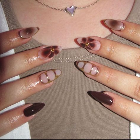 Halloween Korean Nails, Fall Brown Nails Design, Brown Acrylic Nails Design, Manicured Nails, Casual Nails, Her Nails, Simple Acrylic Nails, Pretty Gel Nails, Neutral Nails