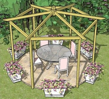 Hexagonal Pergola, Hexagon Gazebo, Round Gazebo, Attached Pergola, Gazebo Plans, Trellis Panels, Pergola Ideas, Building A Pergola, Gazebo Pergola