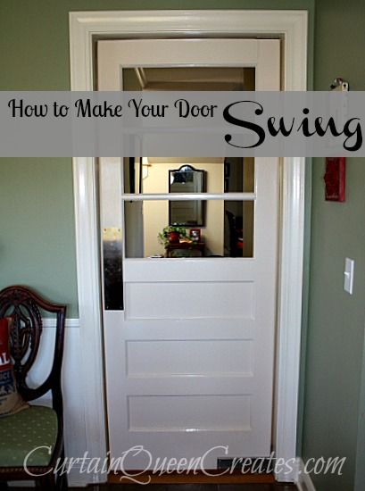 How to Make Your Door Swing! - I had a plan all along for the antique door I restored, and it included making a swinging door from our kitchen into the hallway.… Swinging Kitchen Door, Swinging Doors Kitchen, Laundry Doors, Farmhouse Pantry, Make A Door, Laundry Room Doors, Cafe Door, Swinging Doors, Kitchen Door