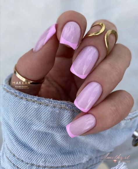 Pink Tip Nails, Unghie Sfumate, French Manicure Nails, Cute Toe Nails, Cute Gel Nails, Soft Nails, Pink Nail, Pink Acrylic Nails, Dipped Nails