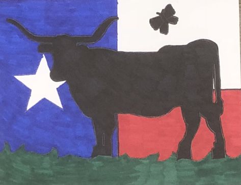 Texas Art Preschool, Texas Drawing Ideas, Texas Art Projects For Kids, Western Art Projects, Texas Longhorn Painting Easy, Western Painting Canvas, Texas Rodeo, Texas Canvas, Rodeo Art