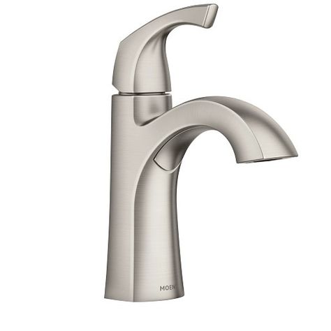 Lindor Spot Resist Brushed Nickel One-Handle High Arc Bathroom Faucet -- 84505SRN -- Moen Moen Bathroom Faucets, Bathroom Faucets Brushed Nickel, Bathroom Faucets Chrome, Brushed Nickel Bathroom, Custom Countertops, Single Handle Bathroom Faucet, Single Hole Bathroom Faucet, Sink Design, Faucet Handles