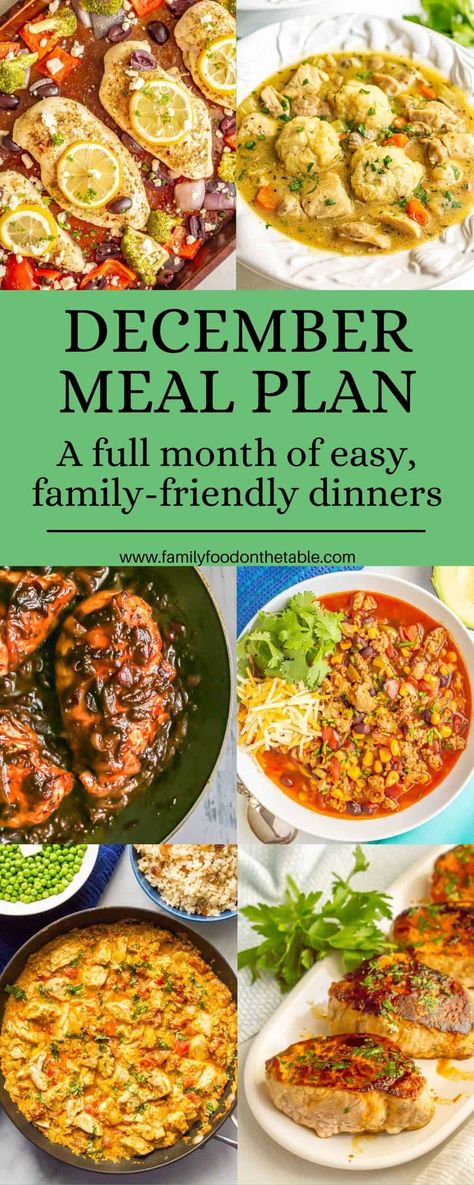 Meal Planning For The Week Family, Family Menu Plan, December Monthly Meal Plan, Dinner Meal Calendar, This Weeks Meals, Dinner For A Week Menu Planning, December Meal Plan Ideas, Winter Meal Planning, 7 Day Dinner Menu Ideas