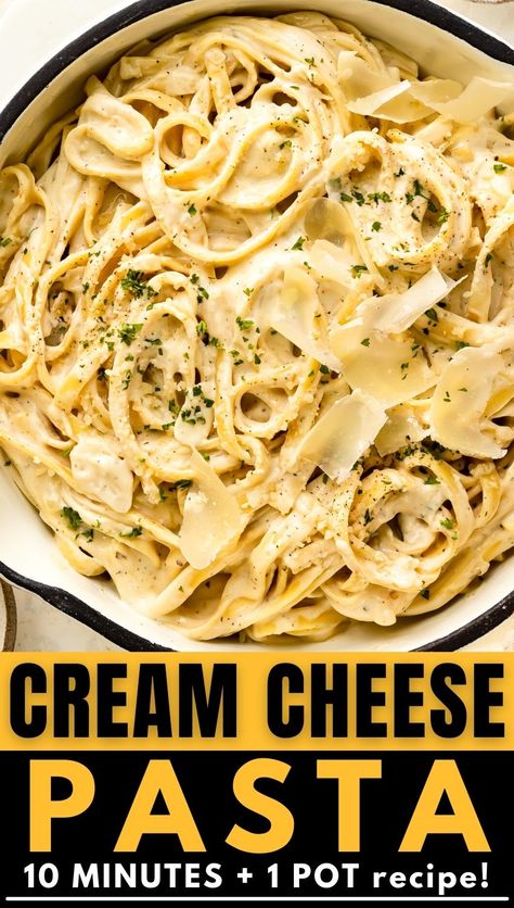 Cream Cheese And Pasta Recipes, Cream Cheese Parmesan Pasta, Cream Cheese Recipes Dinner Chicken, Noodles With Cream Cheese, Easy Pasta Recipes With Cream Cheese, Cream Cheese Chicken And Noodles, Cream Cheese Noodles, Chicken Cream Cheese Pasta, Easy Recipes With Cream Cheese