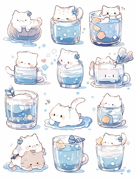 Kawaii Cat Drawing, Bahasa Jepun, Arte Doodle, Cartoon Cats, Images Kawaii, 강아지 그림, Stickers Kawaii, Cute Food Drawings, Cute Animal Drawings Kawaii