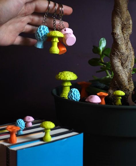 Mini mushroom bookmarks, keychains and decoration - 3D model by gazzaladra on Thangs 3d Printed Mushroom, 3d Printing Bookmarks, Different Mushrooms, Mushroom Bookmark, Planter Decoration, Mini Mushroom, Art Costume, Decorative Planters, 3d Printer