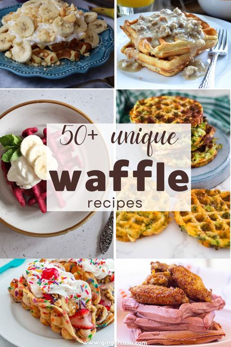 50+ Unique Waffle Recipes - Creative Twists on Classic Waffles - Ginger Casa Fun Waffle Ideas, Unique Waffle Recipes, Classic Waffles, Waffle Ideas, Yummy Lunch Recipes, Hearty Breakfasts, Best Waffle Recipe, Waffle Breakfast, Brunch Dessert