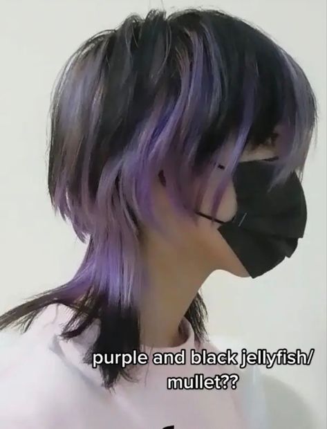 Purple Mullet, Black Emo Hair, Short Purple Hair, Purple Hair Highlights, Short Dyed Hair, Hair Dye Tips, Fire Hair, Dyed Hair Inspiration, Hair Inspiration Short