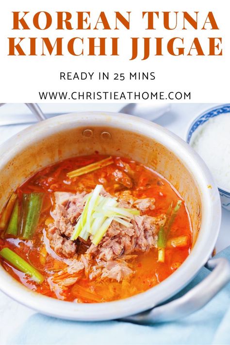 Tuna Kimchi Jjigae for one. Savoury, delicious, warm and comforting.  The perfect accompaniment to rice and serves well for dinner or lunch. Kimchi Jigae Recipe, Kimchi Jjigae Recipe, Korean Stew, Jjigae Recipe, Kimchi Jjigae, Easy Korean Recipes, Korean Recipe, Tuna Recipe, Tofu Soup