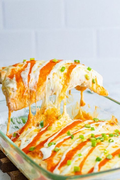 Buffalo Chicken Enchiladas - Kitchen Divas Shredded Buffalo Chicken Recipes, Buffalo Chicken Enchiladas, Enchiladas Healthy, Shredded Buffalo Chicken, Buffalo Chicken Recipes, Chicken Enchiladas Easy, Creamy Ranch, Healthy Buffalo Chicken, Cooking Chicken To Shred