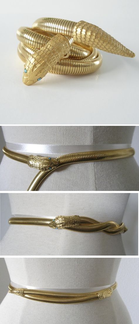 Snake belt Snake Clothes Aesthetic, Gold Snake Belt, Snake Belt Outfit, Snake Themed Outfit, Snake Inspired Outfits, Medusa Moodboard, Snake Inspired Fashion, Grecian Costume, Snake Outfit