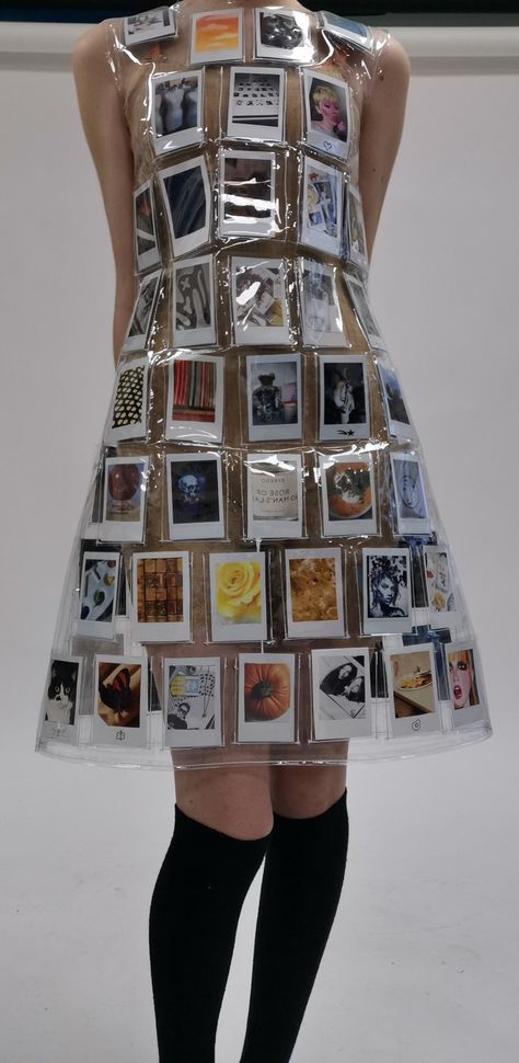 Dress Out Of Plastic Bags, Dress Made Of Photos, Fashion Without Fabric, Unconventional Dress Materials, Plastic Outfit Fashion, Non Textile Garments Ideas, Fashion With Recycled Materials, Clothes Out Of Trash, Clothes Made Of Trash