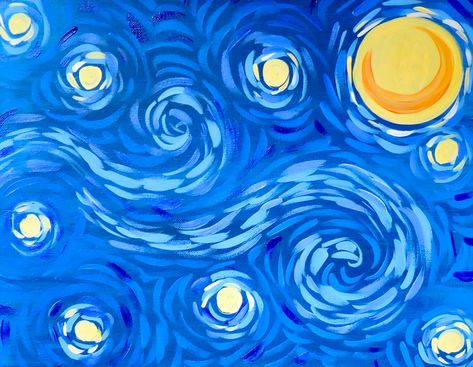 Stary Night Easy Painting, How To Paint Starry Night, Easy Starry Night Painting, Starry Night Painting Tutorial, Starry Night Easy, Starry Night Inspired Art, Paint Starry Night, Night Mural, Felt Landscapes