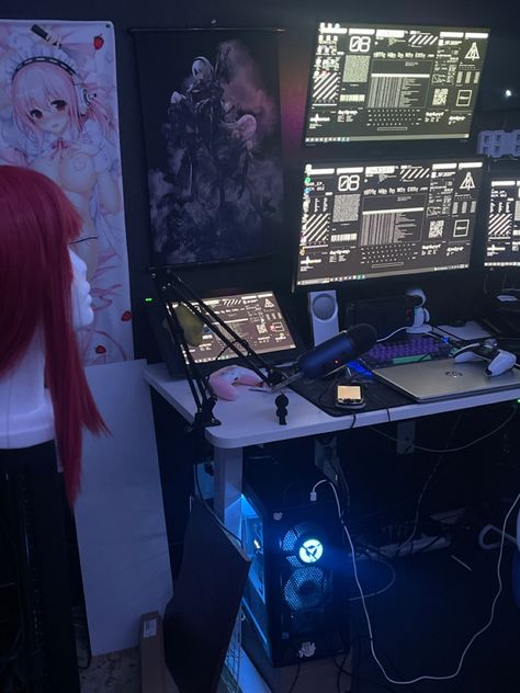 Cybercore Gaming Setup, Cybercore Instagram, Cybercore Room, Cyberpunk Room, Pc Tower, Tech Room, Cozy Desk, Server Room, Otaku Room