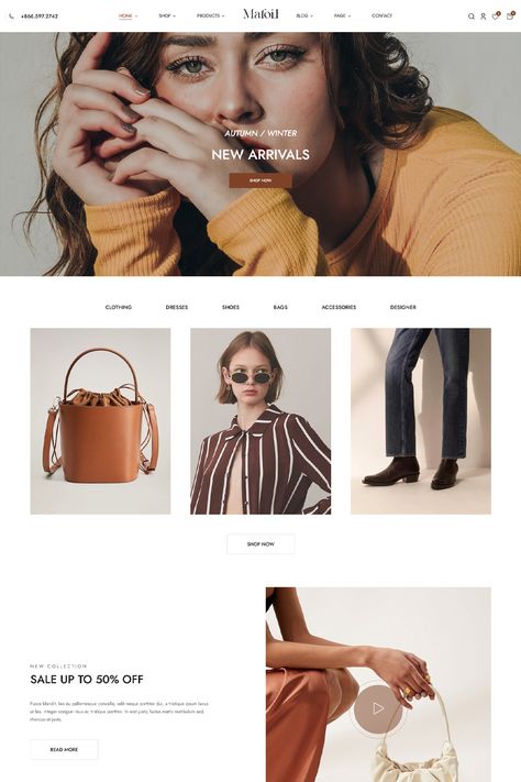 Mafoil - Fashion Store WooCommerce Theme is a modern and stylish theme crafted for fashion stores that use WooCommerce as their e-commerce platform. Fashion Store Design, Fashion Web Design, Fashion Website Design, Modern Clothes, Modern Website Design, Ecommerce Themes, Website Design Layout, Modern Website, Woocommerce Themes