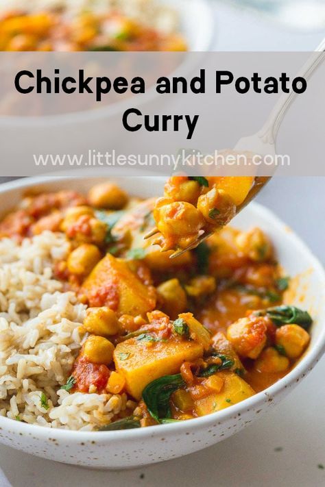 Chickpea And Rice Recipe, Chana Aloo, Chickpea And Potato, Chickpea And Potato Curry, Aubergine Curry, Chickpeas Curry, Aloo Masala, Potato Curry Recipe, Vegetable Curry Recipes