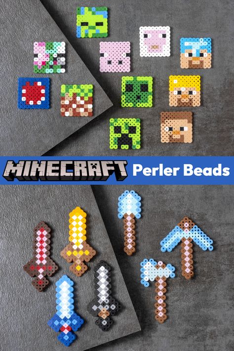 Perler Bead Mini Patterns, Minecraft Pearler Bead Patterns Ideas, Pearler Bead Minecraft Patterns, Perler Crafts Projects, Peeler Bead Minecraft, Minecraft Melty Beads Pattern, Iron Beads Minecraft, Minecraft Melty Beads, Mini Bead Patterns