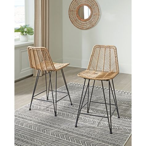 Signature Design by Ashley Angentree Upholstered Barstool & Reviews - Wayfair Canada Black Counters, Kursi Bar, Bar Height Stools, Black Bar Stools, Counter Height Bar, Organic Style, Open The Door, Counter Height Bar Stools, Counter Height Stools