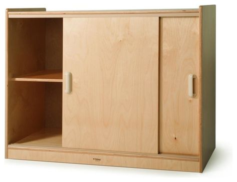 Sliding Doors Storage Cabinet - Transitional - Storage Cabinets - by BisonOffice | Houzz Bedroom Wall Cabinets, Sliding Door Bookcase, Wooden Shelf Unit, Sliding Cupboard, Classroom Items, Sliding Cabinet Doors, Diy Toy Storage, Sliding Wall, Classroom Materials