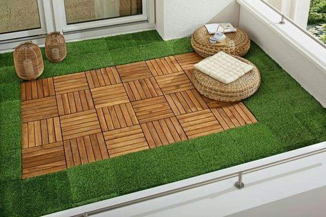 Artificial Grass Garden, Kursi Outdoor, Artificial Grass Backyard, Terrasse Design, Balcony Flooring, Diy Lawn, Small Patio Garden, Wooden Tile, Artificial Lawn