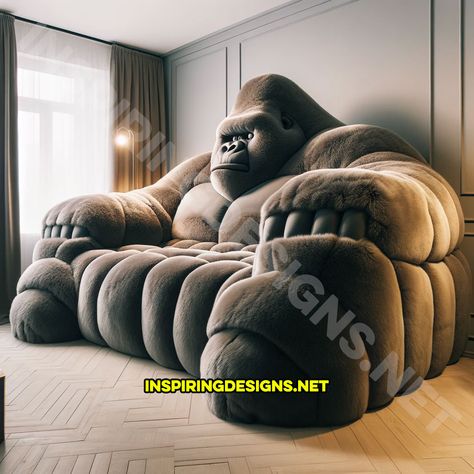 These Gorilla Sofas Bring the Jungle Right into Your Living Room – Inspiring Designs Weird Sofa, Weird Furniture Sofas, Sofa King Joke, Funny Gorilla Pics, Gorilla Couch, Large Hallway, Funny Animals With Captions, Unique Furniture Design, Bold Decor