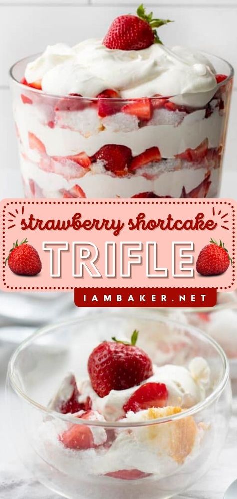 Angel Food Cake Trifle, Shortcake Trifle, Dessert List, Strawberry Angel Food Cake, Strawberry Shortcake Dessert, Strawberry Shortcake Trifle, Trifle Dessert Recipes, Angel Food Cake Desserts, Easy Strawberry Shortcake