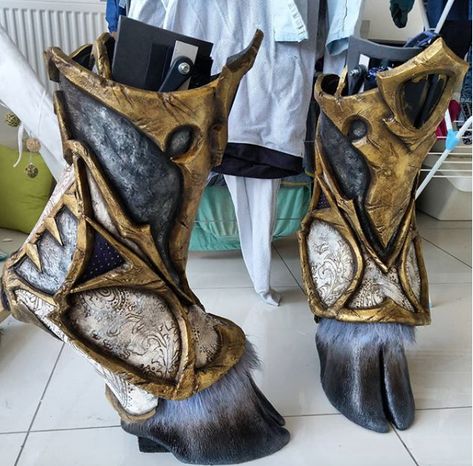 Werewolf Prosthetic Makeup, Faun Legs Cosplay, Leather Fantasy Masks And Prosthetics For Cosplay, Fur Gauntlets, Fur Pauldron, Satyr Costume, Faun Costume, Hoof Shoes, Ren Faire Outfits