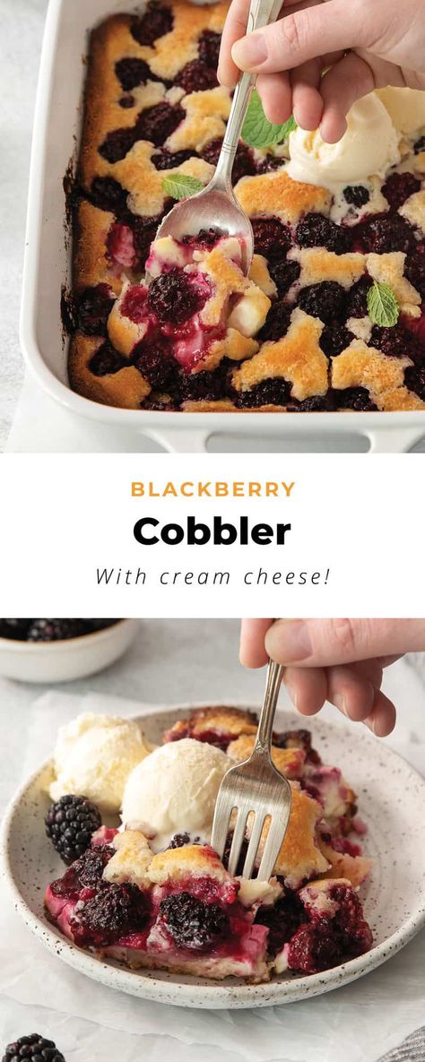 Cream Cheese Blackberry Cobbler - The Cheese Knees Blackberry Cream Cheese Cobbler, Blackberry Cream Cheese Recipes, Blackberry Cream Cheese Dessert, Cabin Desserts, Blackberry Desserts, Cream Cheese Cobbler, Blackberry Dessert Recipes, Blackberry Cream Cheese, Almond Flour Desserts