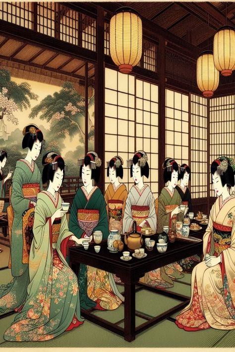 Geisha Tea Ceremony Check more: https://paintlyx.com/geisha-tea-ceremony/ Tea Ceremony Japanese, Geisha Tea Ceremony, Tea Ceremony Japan, Japan Geisha, Asian Aesthetic, Geisha Art, Japanese Art Prints, Japanese Painting, Tea Ceremony