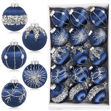 PRICES MAY VARY. Elegant and Luxurious Design: These satin Christmas ornaments feature a luxurious design with silk line wrapping on the outside, and they come in three different styles adorned with sequins, beads, gold thread, and other elegant decorations. Add a touch of sophistication to your holiday decor. Durable and Shatterproof: Crafted with high-quality materials, these navy Christmas ornaments are sturdy and unbreakable, ensuring they won't easily break. They are long-lasting and reusab Blue Silver Christmas Tree Target, Black And Blue Ornaments Christmas Tree, Blue Ornaments Christmas Tree Target, Purple Silver Blue Christmas Tree, Christmas Tree With Blue Ornaments And Multi Colored Lights, White Christman Tree With Navy Ornaments, Navy Blue Burgundy Gold Christmas Tree, Christmas Tree With White Lights And Blue Ornaments, Blue And Whitechristmas Tree