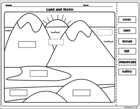 Landforms and Bodies of Water.    Try out this cut and paste activity. The students had to label the landforms and bodies of water. Wallpaper Biology, Aesthetic Chemistry, Landforms Worksheet, Science Decorations, Wallpaper Science, Landforms And Bodies Of Water, Science Wallpaper, Science Cake, Projects Science