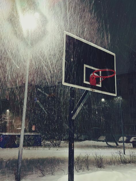 Snowy weather, basketball court, basketball hoop, night time, street lamp Court Basketball, Street Basketball, Snowy Weather, Walk On Water, Basketball Hoop, Street Lamp, Night Time, Aesthetic Pictures, Basketball Court