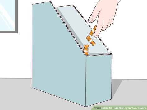 4 Ways to Hide Candy in Your Room - wikiHow How To Hide Candy In Your Room, Hiding Spots For Small Things, Toy Bins, Book Spine, Hiding Spots, Cardboard Cutout, Hiding Places, Candy Containers, Small Boxes