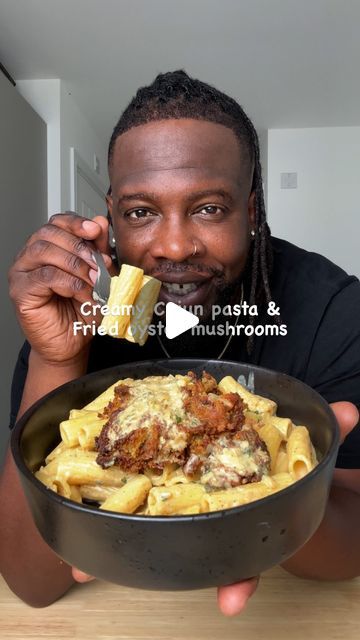 Ebenezer Odeniyi on Instagram: "CREAMY CAJUN ALFREDO WITH FRIED OYSTER MUSHROOMS  @veganezer 

Ingredients:

For the Creamy Pasta:
- 2 shallots, diced
- 4 garlic cloves, minced
- 1 tbsp fresh basil, roughly chopped
- 1 tbsp fresh oregano, roughly chopped
- 1 tbsp butter
- 1 tsp garlic powder
- 1 tsp onion powder
- 1 tsp smoked paprika
- 1 tsp Cajun seasoning
- 1 tsp salt and pepper
- 1/2 cup vegetable stock
- 1 cup vegan cream
- 1 cup soy milk
- 2 tbsp vegan Parmesan
- 2 tbsp nutritional yeast (nooch)

Fried Mushroom:
- 2-4 oyster mushroom clusters
Flour Mix:
- 1 tsp Old Bay seasoning
- 1 tsp smoked paprika
- 1 tsp garlic powder
- 1 tsp onion powder
- 1/2 tsp salt
- 1/2 tsp black pepper
- 1 tbsp nutritional yeast
- 1/2 cup panko breadcrumbs
- 1/2 cup plain flour

Buttermilk:
- 240ml soy mi Oyster Mushroom Pasta Recipe, Oyster Mushroom Pasta, Fried Oyster Mushrooms, Cajun Alfredo, Oyster Mushroom Recipe, Fried Oyster, Mushroom Recipes Pasta, Vegan Cream, Oyster Mushroom