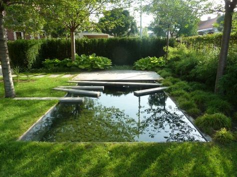 in the Czech Republic, granite slabs extending into reflecting pool, very Japanese but on the other side of the world. Pool Scapes, Therapy Garden, Garden Pools, Reflection Pool, Landscape Details, Serenity Garden, Fantasy Garden, Pond Water Features, Natural Swimming Pools