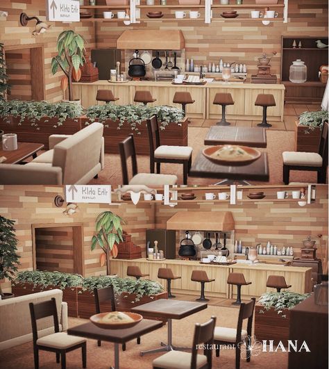 Animal Crossing Hhp Restaurant Ideas, Acnh Living Rooms Ideas, Animal Crossing Cafe, Resturant Design, Ideas Animal Crossing, Acnh Cottagecore, Animal Crossing 3ds, Ac New Leaf, Animal Crossing Guide