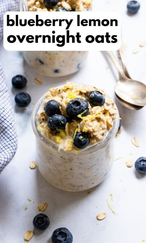 This Blueberry Lemon Overnight Oats recipe is so easy and ready in the morning for you! Chia seeds, almond milk, fresh blueberries and more are a healthy way to start your morning. Can be made vegan as well! #overnightoats #blueberrylemon #easyrecipe #oatmeal #mealprep #breakfast Lemon Overnight Oats, Brekky Ideas, Breakfast Jars, Lemon Zest Recipes, Mealprep Breakfast, Overnight Oats Recipe Easy, Best Overnight Oats Recipe, Blueberry Overnight Oats, Oat Recipes Healthy