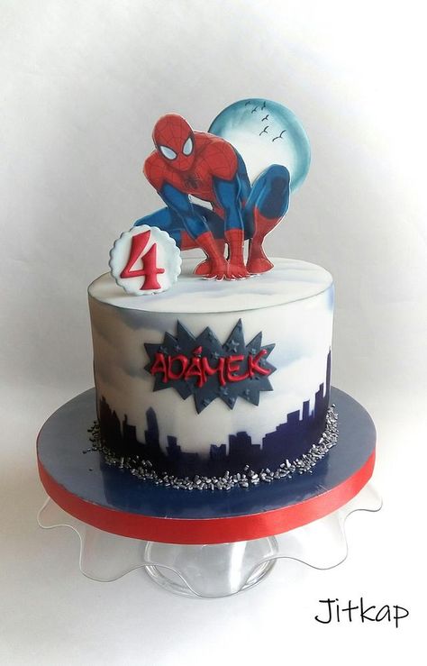 Spiderman cake by Jitkap Spiderman Cake Ideas, Spiderman Birthday Cake, Superhero Birthday Cake, Novelty Birthday Cakes, Spiderman Theme, Spiderman Birthday Party, Superhero Cake, Spiderman Cake, Cake Decorating Ideas