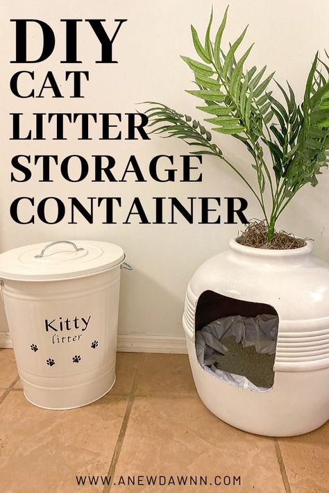 Hide those unsightly cat litter containers with this DIY Farmhouse Style Cat Litter Storage Container #CricutMade [ad] Cat Litter Storage, Cat Liter, Diy Cat Food, Senior Cat Care, Hidden Litter Boxes, Dog Food Storage Containers, Diy Farmhouse Style, Cat House Diy, Cat Litter Box Furniture