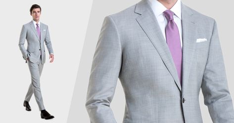 2-grey-and-lavender Light Grey Suit Men Color Combos, Grey Suit With Purple Tie, Lavender Suit Men, Gray Three Piece Suit, Suit Color Combinations, Light Purple Bridesmaid Dresses, Mens Grey Suit, Lavender Suit, Light Purple Shirt