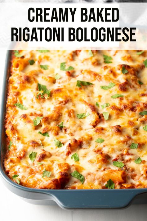 Baked Pasta Bolognese, Best Baked Rigatoni Recipe, Baked Rigatoni Bolognese, Bolognese Baked Pasta, Bolanese Pasta, Rigatoni Bolognese Recipe Easy, Creamy Minced Beef Pasta, Beef Bolognese Pasta, Baked Bolognese Pasta