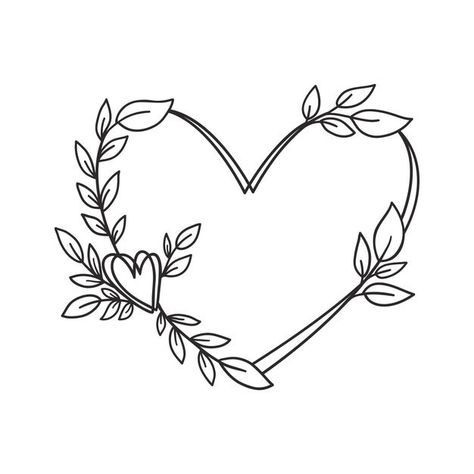 Hand drawn floral wreath with heart and ... | Premium Vector #Freepik #vector #logo #pattern #flower #frame Hearts With Flowers Tattoo, Cute Drawings With Hearts, Heart And Flowers Drawings, Flower Patterns Drawing, Floral Heart Drawing, Flower Ideas Drawing, Heart Wreath Drawing, Heart Flower Drawing, Cool Heart Designs