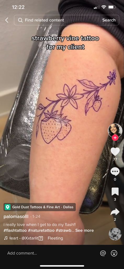 Strawberry Vine Tattoo Minimalist, Strawberry And Cherry Tattoo, Strawberry Vine Tattoo Black And White, Strawberry Branch Tattoo, Strawberry Vine Tattoo, Above The Knee Tattoo Ideas, Sis Tattoo, Kids Sketch, Tattoo Dream